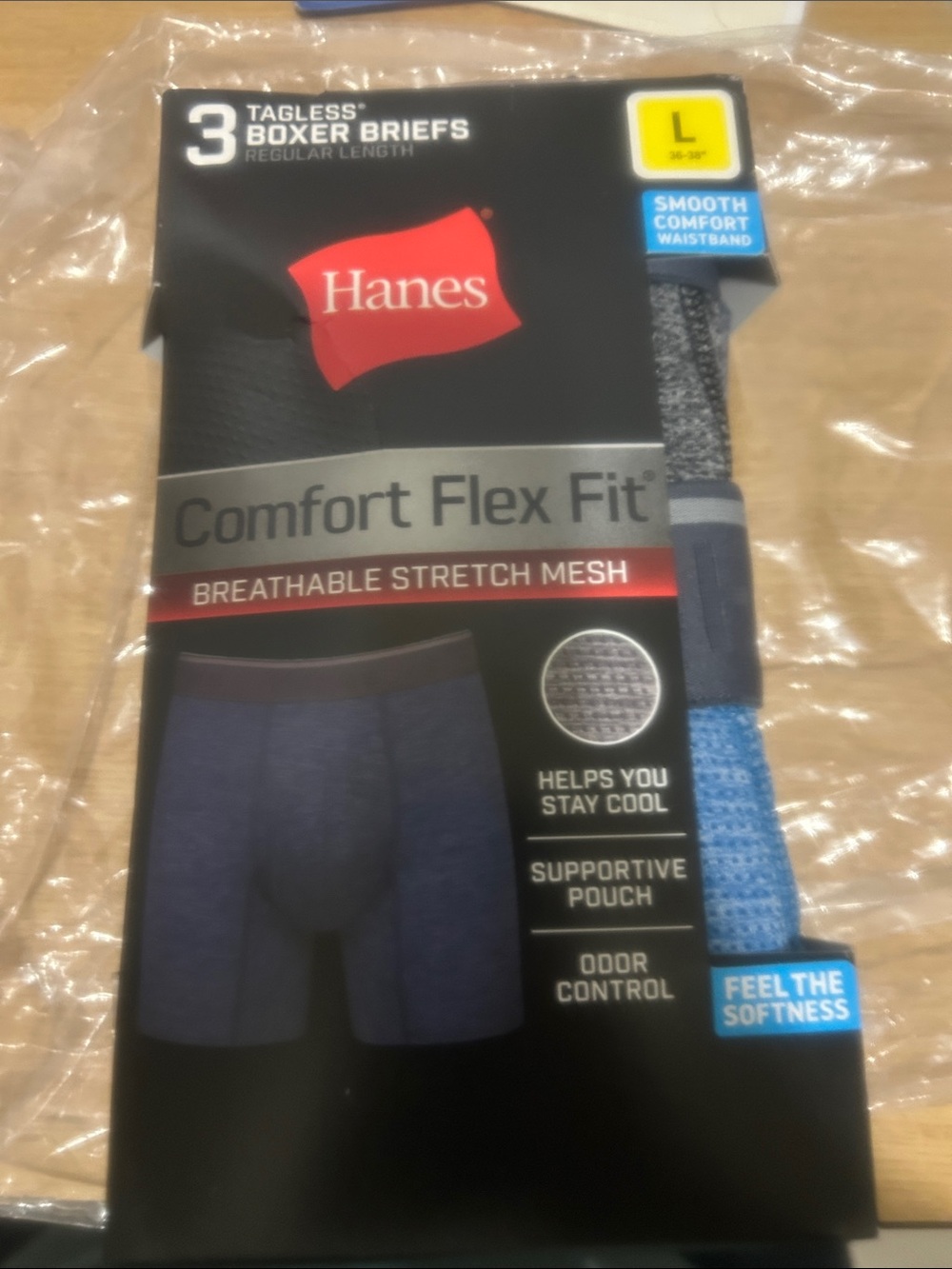 Hanes Comfort Flex Fit Mesh Boxer Briefs - Navy & Light Blue (3 Pack)